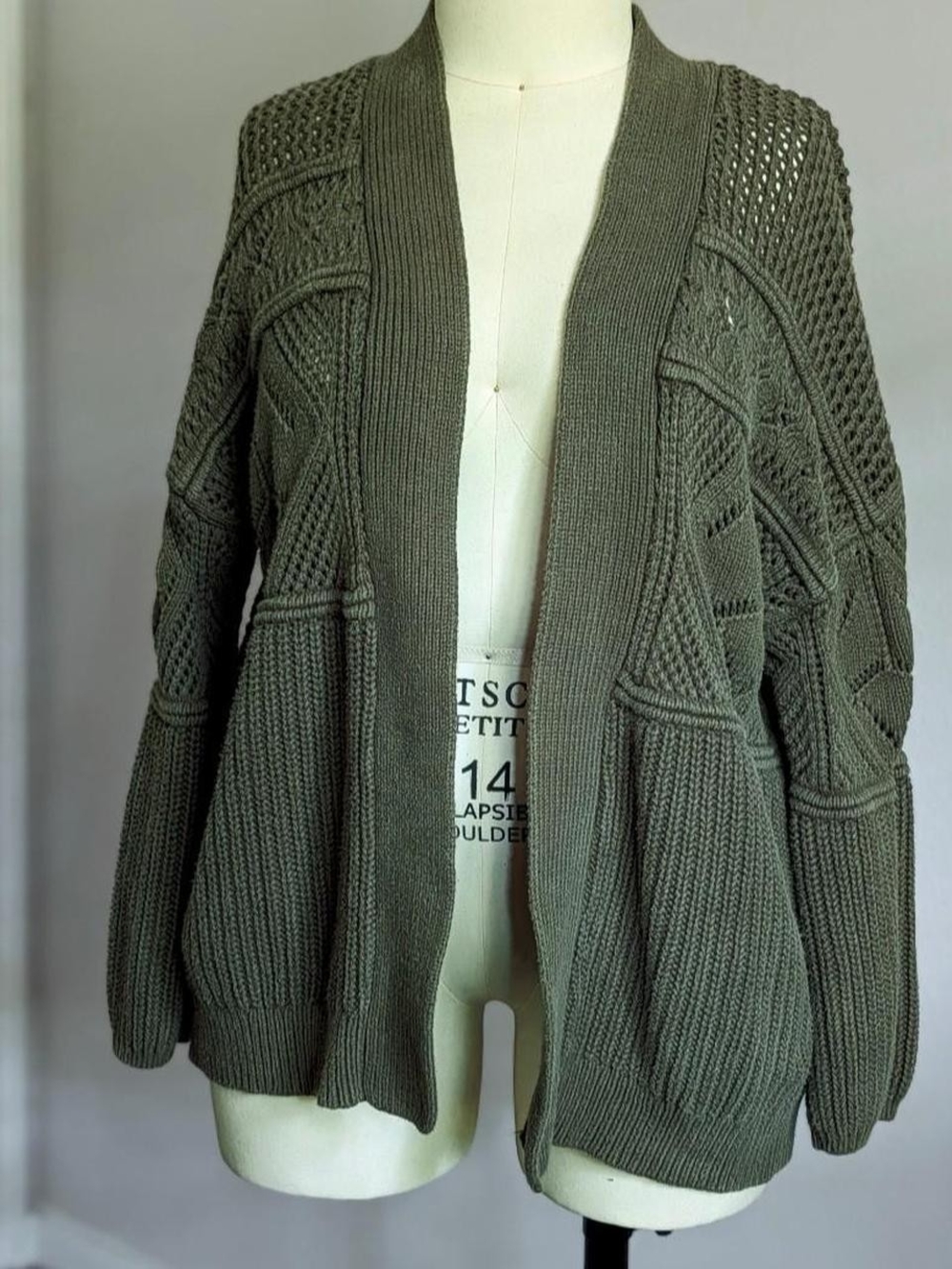 Express Olive Green Open-Front Cable Knit Cardigan